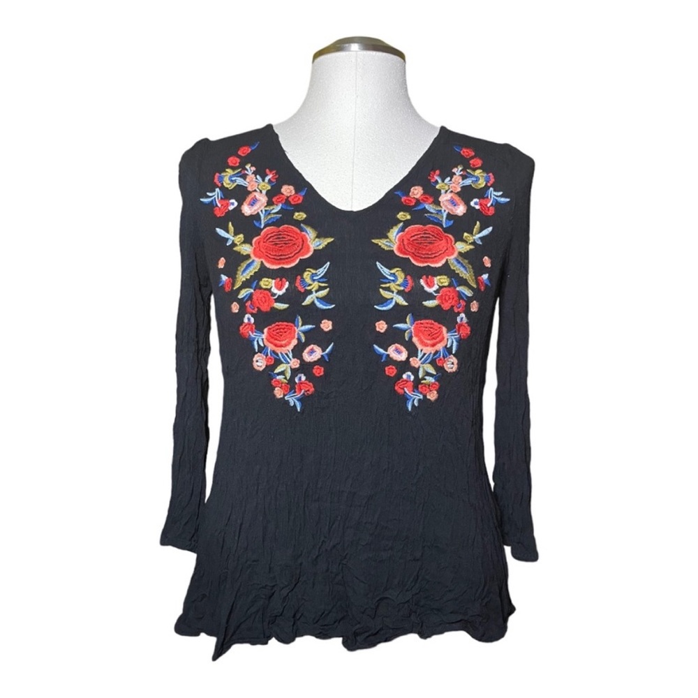 Umgee Embroidered Floral Long Sleeve Boho Top
